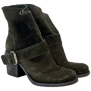 Vera Wang Lavender Casey Boots Black Suede Moto Buckle Strap Block Heel - 9.5